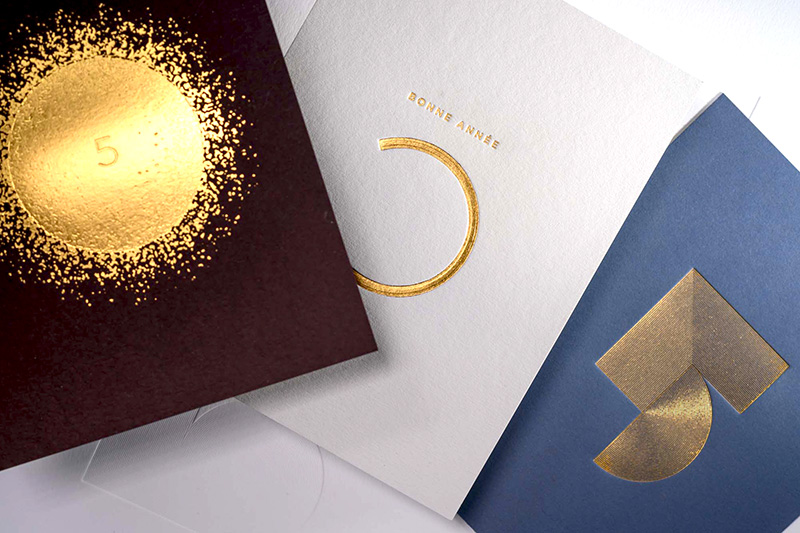 3 cartes de Voeux de luxe 2025 Intaglio pour menu boutique