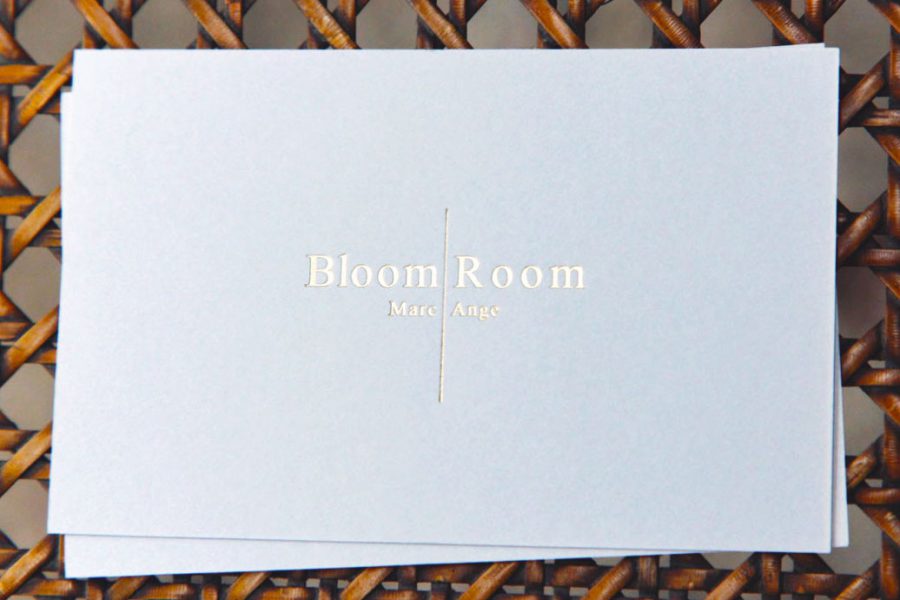 Intaglio imprimerie Carte de visite blanche gravure or logo Bloom Room Marc Ange