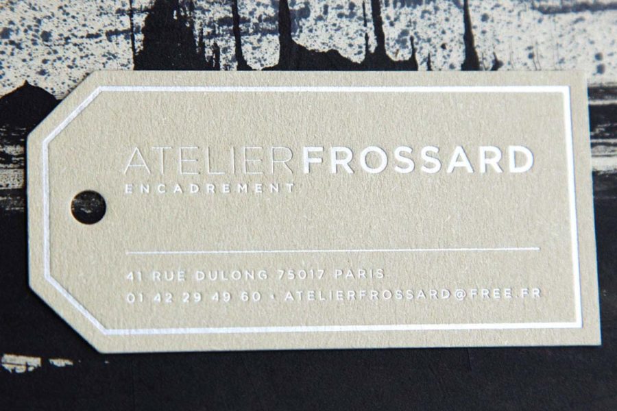 Carte de visite letterpress Intaglio imprimerie gravure argent carte couleur camel Jacques Frossard encadrement paris