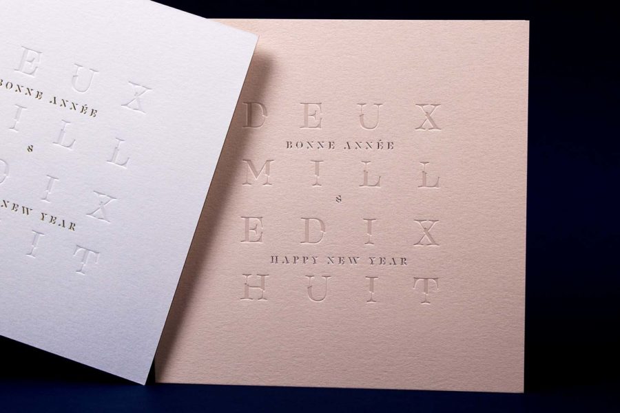 Carte de vœux 2018 Estampe Biscuit Blanc