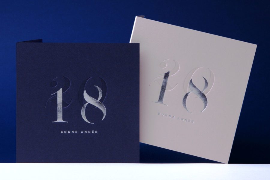 Carte de vœux Reflet argent Bleu Biscuit