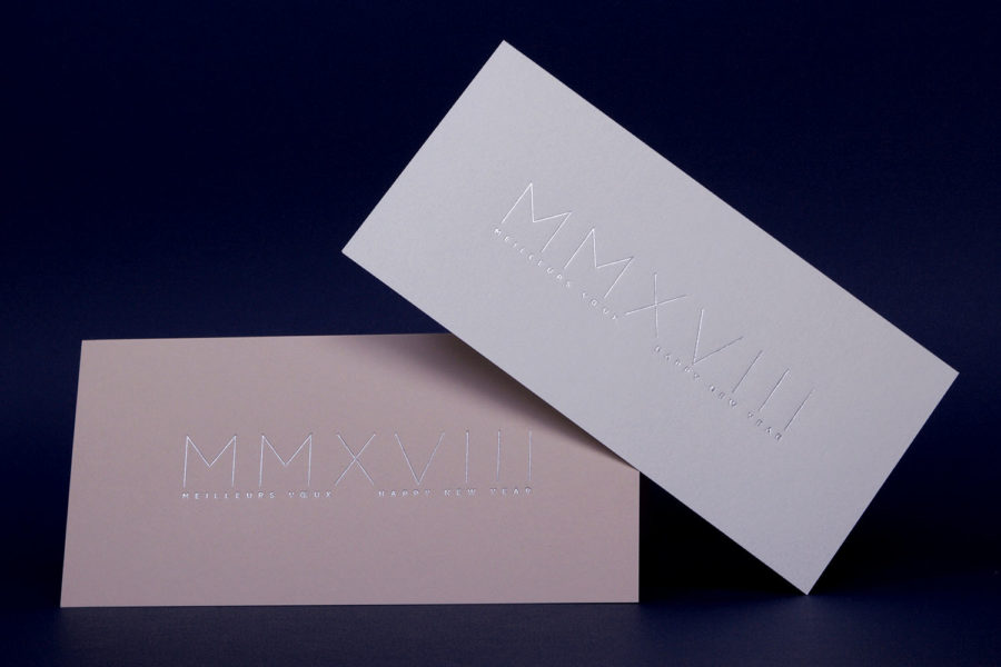 Carte de vœux 2018 Romaine argent Biscuit Blanc Biscuit