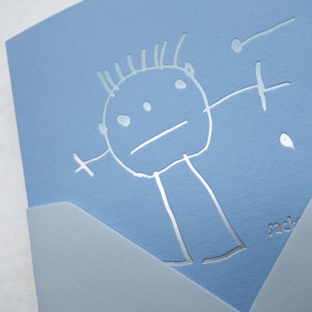 Faire-part deFaire-part de naissance collection Crayon en dorure argent sur carte de couleur bleu Celeste par Intaglio-Paris